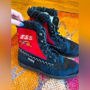 Tecnica Womens Black Red Multi Lace Up Embroidered Lined Boots Italy